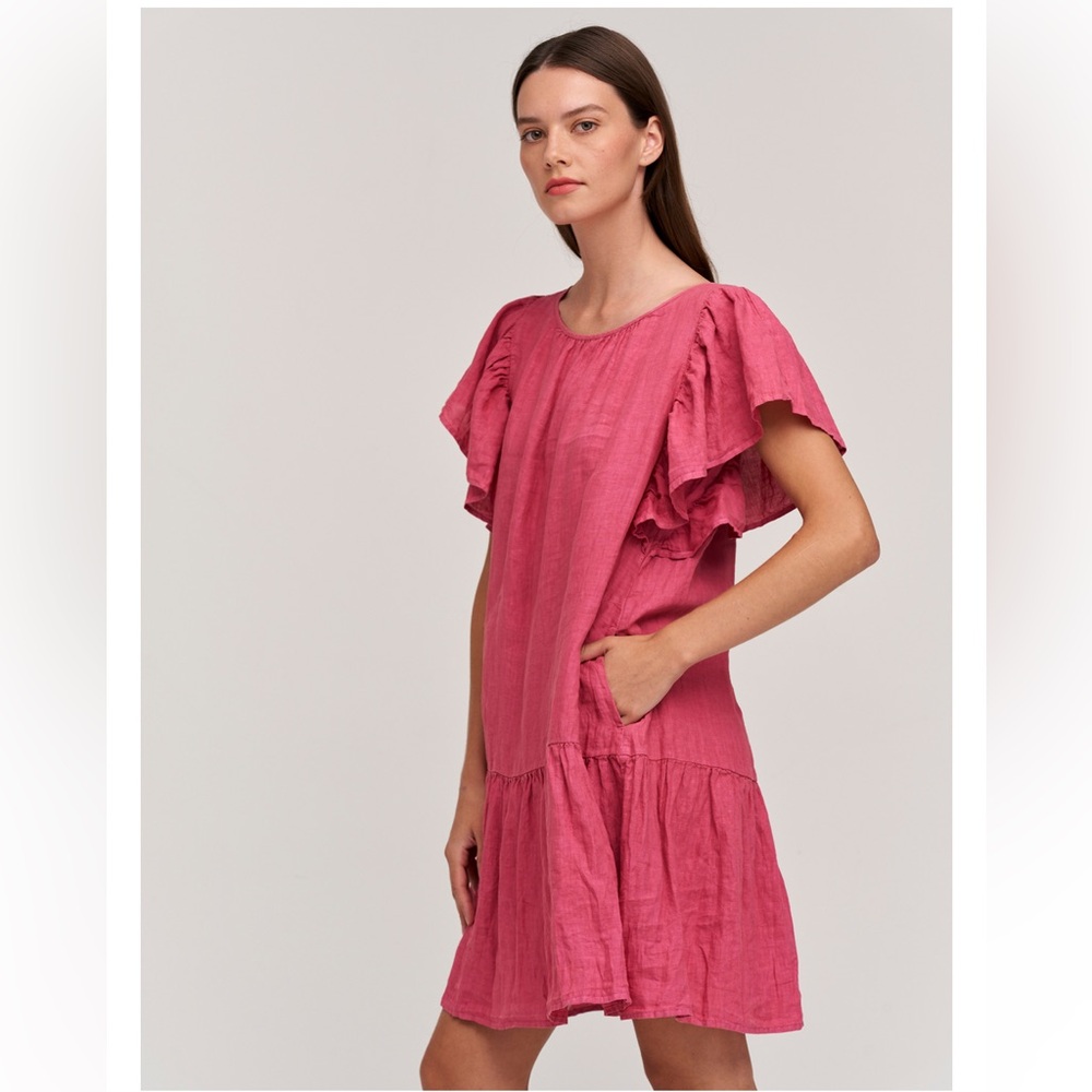 Velvet by Graham and Spencer Kassidy Woven Linen Flutter Sleeve Dress M